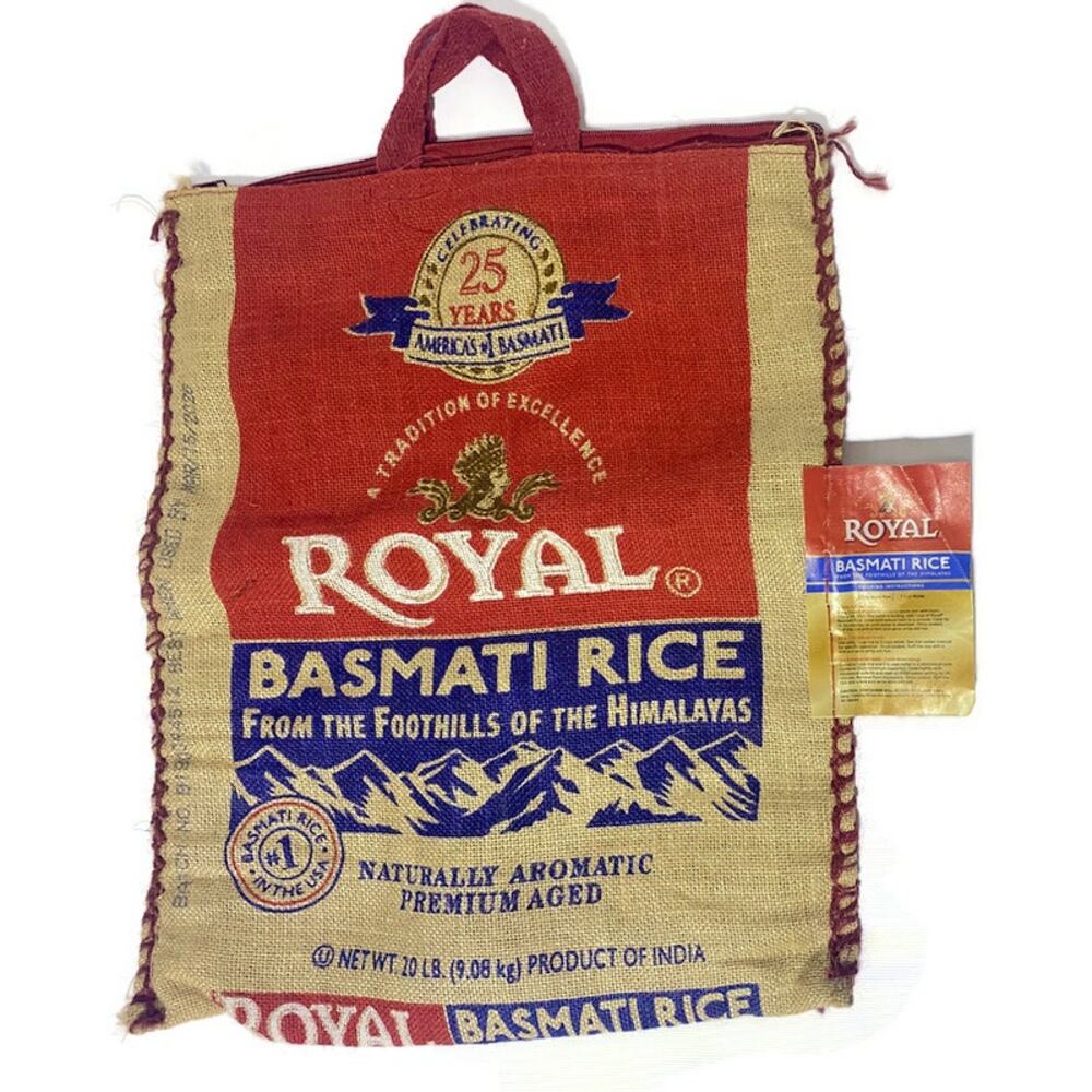 Royal Basmati Rice Empty Burlap Bag With Zip Top 14.5"  x 17.5"